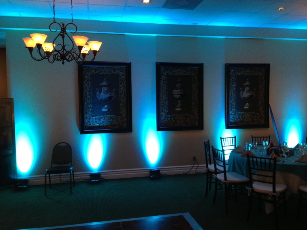 Five Blue Uplights on Wall